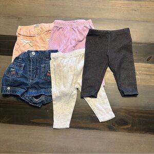 3–6 Month Baby Girl Pants Bundle | Leggings, Shorts & Polka Dot Set (5 Pieces)